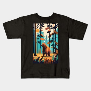 abstract autumn bear in the forest Kids T-Shirt